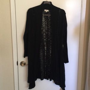Long open front black cardigan